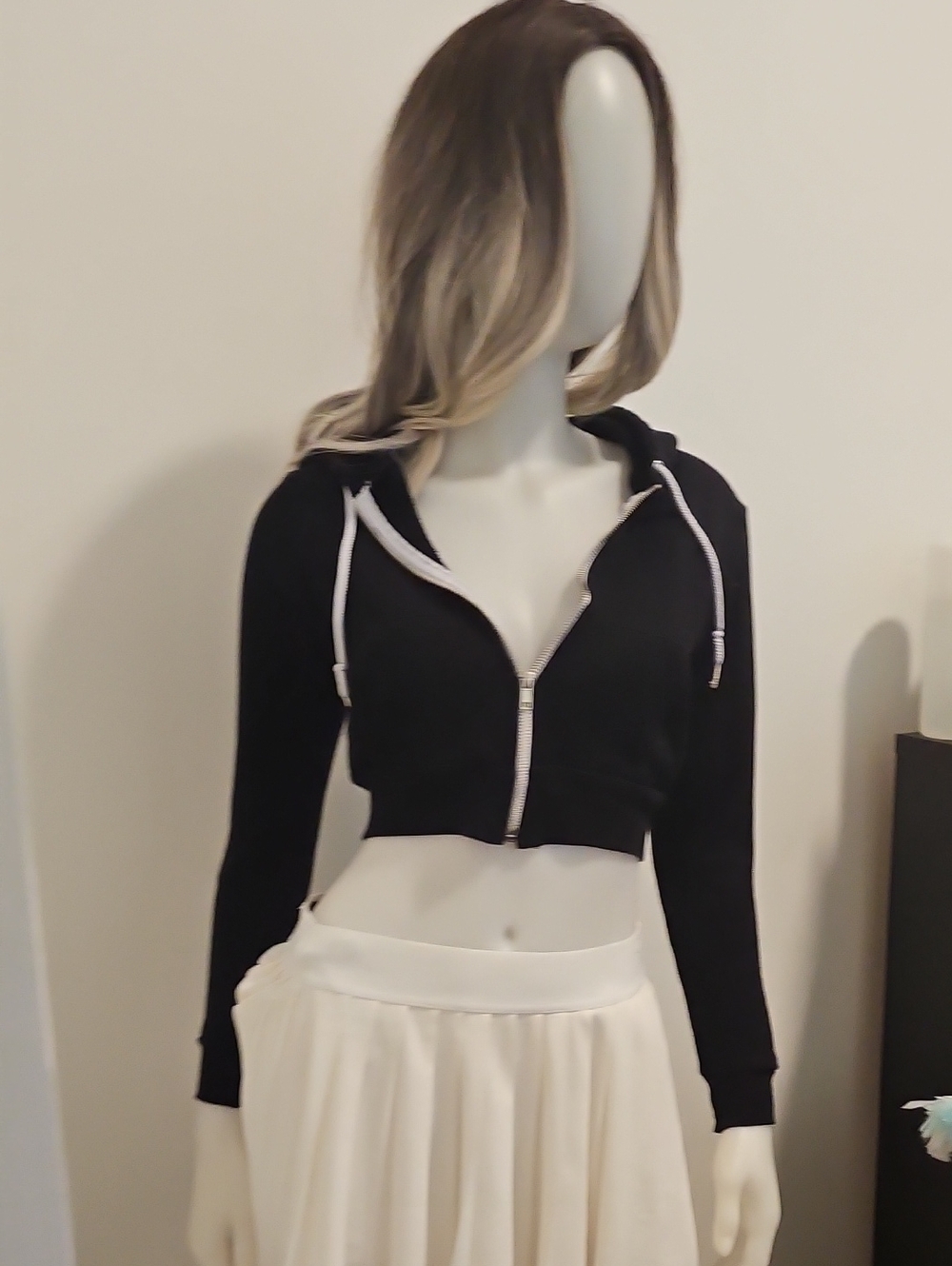Cropped Black Zip-Up Hoodie with Drawstrings